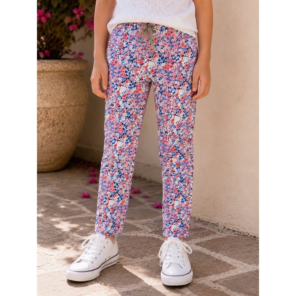 OshKosh B'gosh Girls Floral Skinny Pants Size 7 Cotton Stretch Pink Blue Pockets